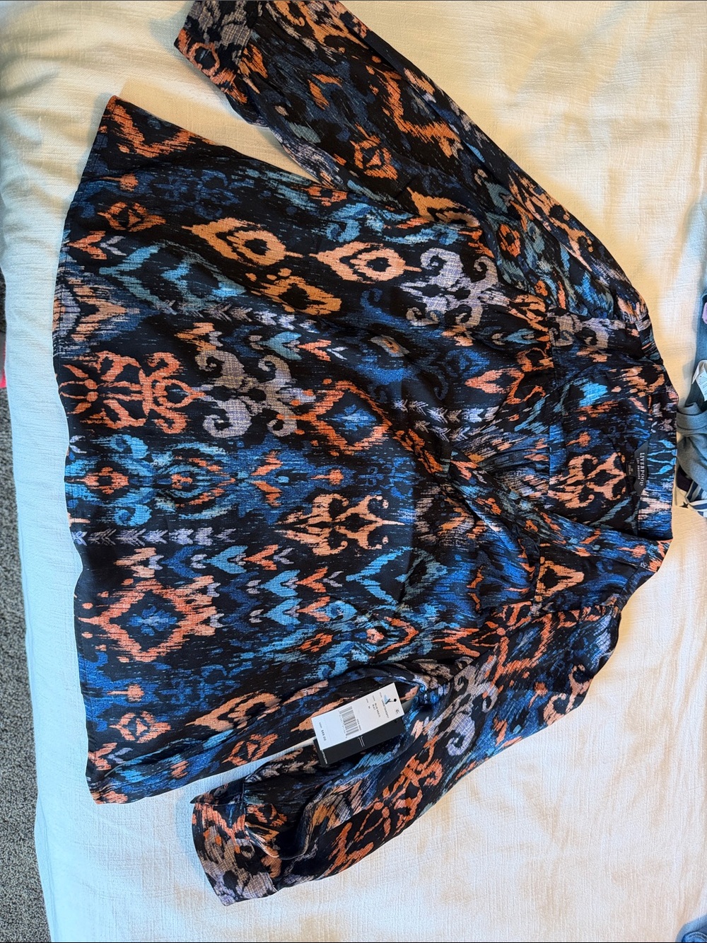 Liverpool Multicolor Ikat-Print Blouse in Black, Blue & Orange